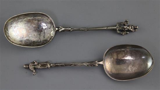 Two 19th century Dutch? silver apostle spoons, longest 18cm.